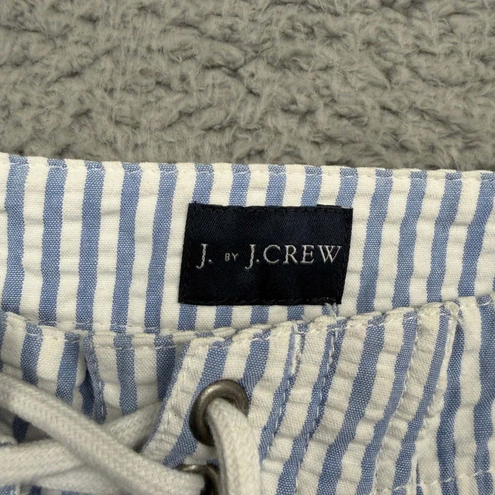 J. Crew Board Shorts Mens 33 Blue Seersucker Striped Swim Trunks Draw String EUC